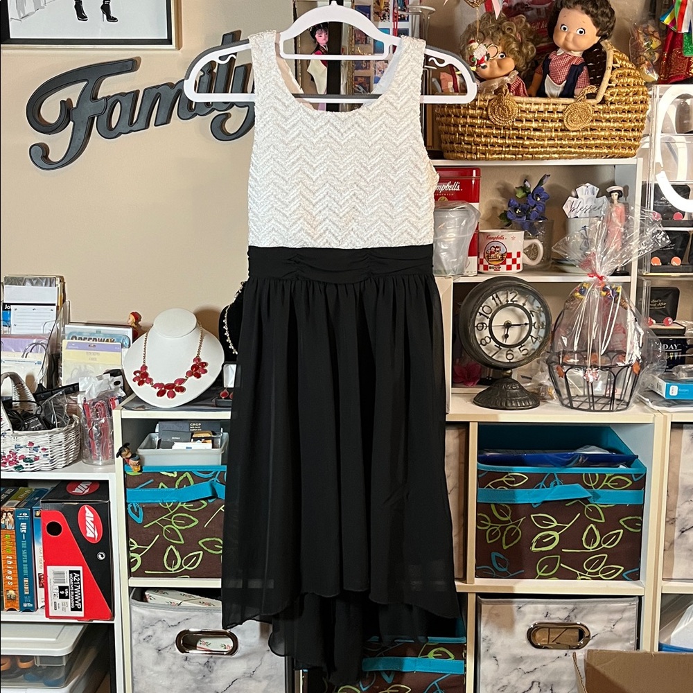 Black Sheered Layers of Ruffles Over A Black Polyester & A Skirt Cream Bodice